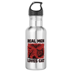 Echte Männer lieben Halloween-Katzen Vintage-Katze Edelstahlflasche