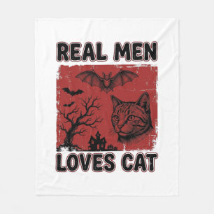 Echte Männer lieben Halloween-Katzen Vintage-Katze Fleecedecke