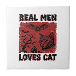 Echte Männer lieben Halloween-Katzen Vintage-Katze Fliese