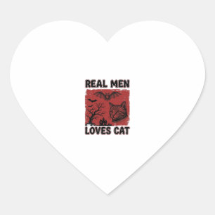 Echte Männer lieben Halloween-Katzen Vintage-Katze Herz-Aufkleber