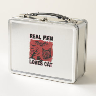 Echte Männer lieben Halloween-Katzen Vintage-Katze Metall Brotdose