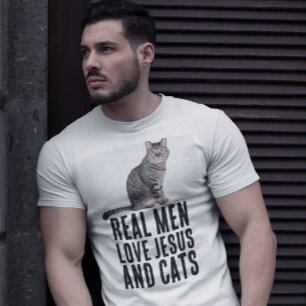 ECHTE MÄNNER LIEBEN JESUS UND KATZEN CHRISTLICHES T-Shirt