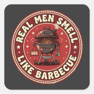 Echte Männer riechen nach Barbecue Retro Grillen Quadratischer Aufkleber