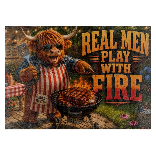 Echte Männer spielen mit Feuer Schneidebrett (Vorderseite)