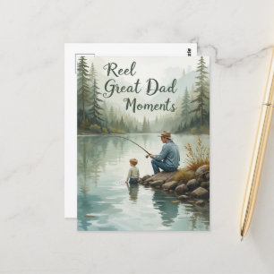 Echte Momente großer Vater Fischen mit Vater Postkarte
