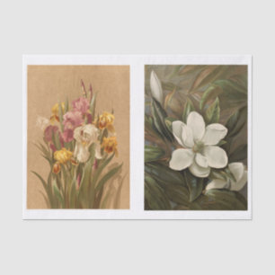 Echte (nicht KI) Vintage-Iris- und Magnolien-Kunst Seidenpapier
