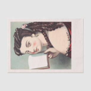 Echte (nicht KI) Vintage viktorianische Frau mit B Seidenpapier