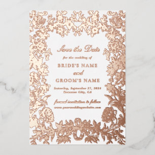 Echte Rose Gold Blumenhochzeit Sichern Sie die Dat Folieneinladung