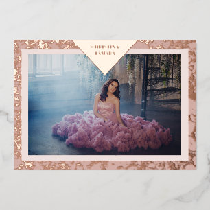 Echte Rose Gold Fancy Textur Spanische Mis XV Años Folieneinladung