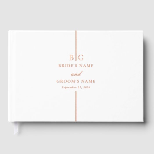 Echte Rose Gold Foil Minimal Mongram Wedding Gästebuch (Vorderseite)