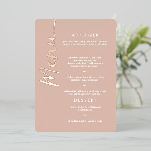 Echte Rose Gold Foil Moderne Schriftart Hochzeitsk Folieneinladung (Stehend vorne)