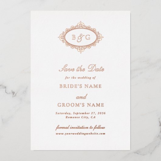 Echte Rose Gold Foil White Wedding Retten Sie das  Folieneinladung (Vorderseite)