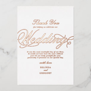 Echte Rose Gold Foil White Wedding Vielen Dank Folieneinladung