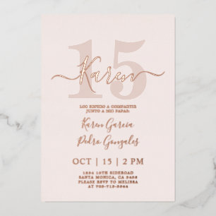 Echte Rose Gold Folie Quinceañera Einladung