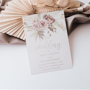 Echte Rose Goldene Blütenhochzeit Folieneinladung