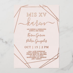 Echte Rosen-Goldfolie Quinceañera-Einladung Folieneinladung