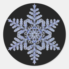 Echte Schneeflocke auf Schwarz Runder Aufkleber