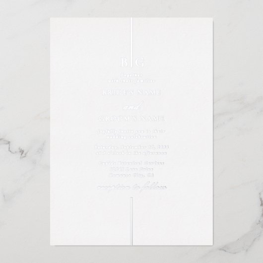 Echte Silber Foil Minimal Elegante Monogram Weddin Folieneinladung (Vorderseite)
