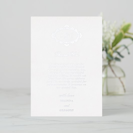Echte Silber Foil White Wedding Danke Karte (Stehend vorne)