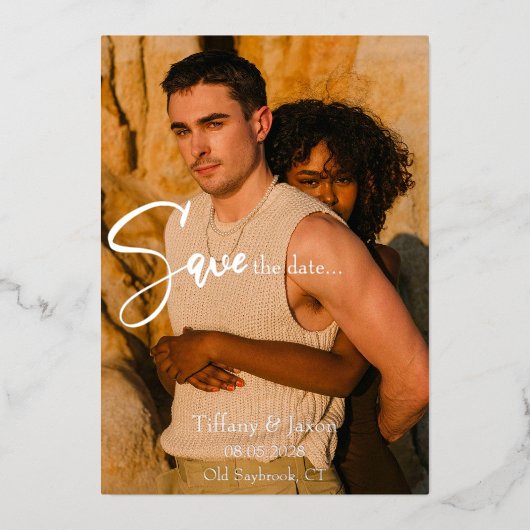 Echte Silberfolie Modern Save the Date Folieneinladung (Vorderseite)