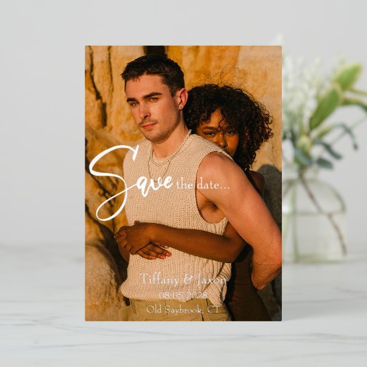 Echte Silberfolie Modern Save the Date Folieneinladung (Stehend vorne)