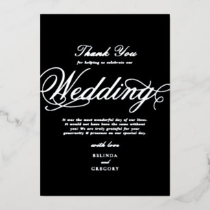 Echte Silberfolie Schwarze Hochzeit Danke Folieneinladung