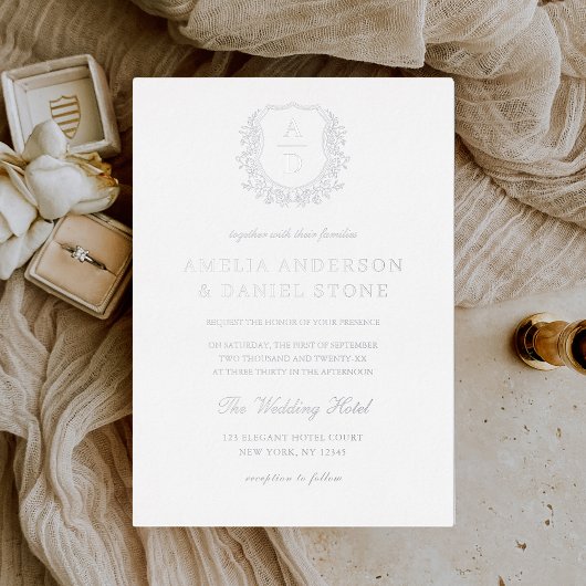 Echte Silberstreifen-Wappen-Monogramm-Hochzeit Folieneinladung