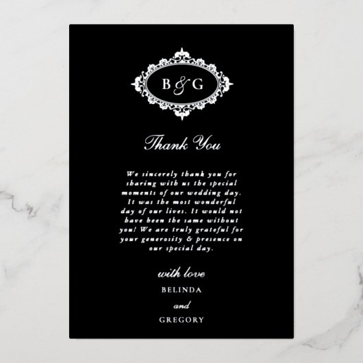 Echte Silver Foil Black Wedding Danke Karte (Vorderseite)