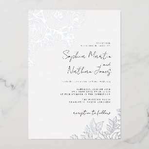 Echte Silver Foil Lush Rose Hochzeit Folieneinladung