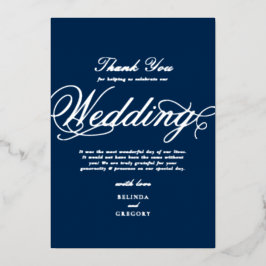 Echte Silver Foil Navy Blue Hochzeit Vielen Dank Folieneinladung