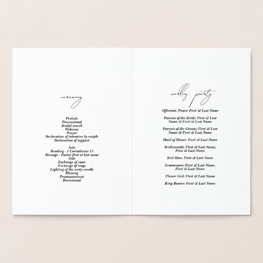 Echte Silver Foil Wedding Order of Service Program Folienkarte (Innenseite)