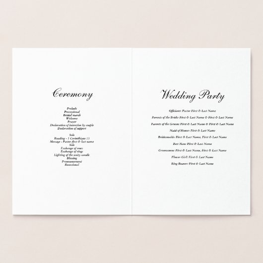 Echte Silver Foil Wedding Order of Service Program Folienkarte (Innenseite)