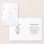 Echte Silver Foil Wedding Order of Service Program Folienkarte<br><div class="desc">Ein schönes echtes Silberfolie Hochzeitsprogramm mit traditionell handgezeichneten Blumenbotanicals. Eine atemberaubende Hochzeitsreihenfolge von Service-Programm-Design mit minimalistischer klassischer Typografie. Traditionelle Schrift Typografie und Damast Kranz schaffen eine zeitlose elegante Silberfolie Hochzeitsordnung des Service-Programm-Design.</div>