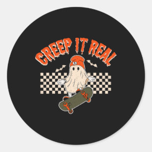 Echte Skateboarding Ghost Bats Retro Halloween 2 Runder Aufkleber