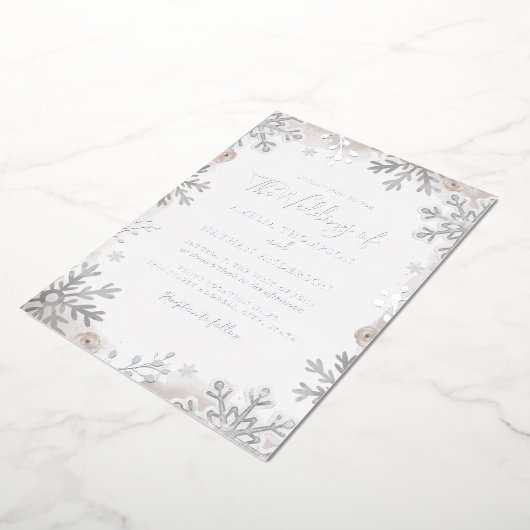 ECHTEN SILVER FOIL Blush Snowflake Hochzeit Folieneinladung (Gedreht)