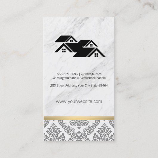 Echter Anwesen Agent Dachstuhl Marmorplatte Damask Terminkarte (Rückseite)