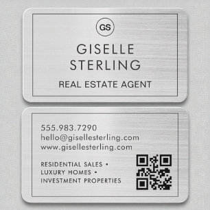 Echter Anwesen Agent Pinsel Silver Monogram QR Cod Visitenkarte