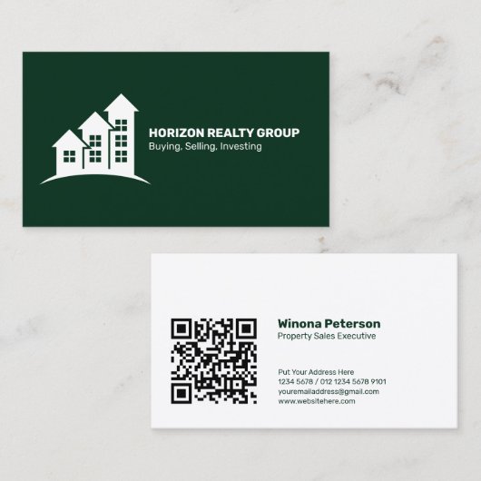 Echter Anwesen nach oben Dunkelgrüner QR-Code Visitenkarte (Vorne/Hinten)