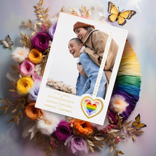 Echter goldener Effekt Pride Regenbogen Herz Lesbi Folieneinladung