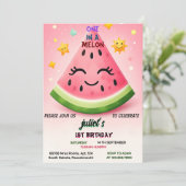 echter rosa Sommer eins in einer Melone ersten Geb Einladung (Stehend Vorderseite)