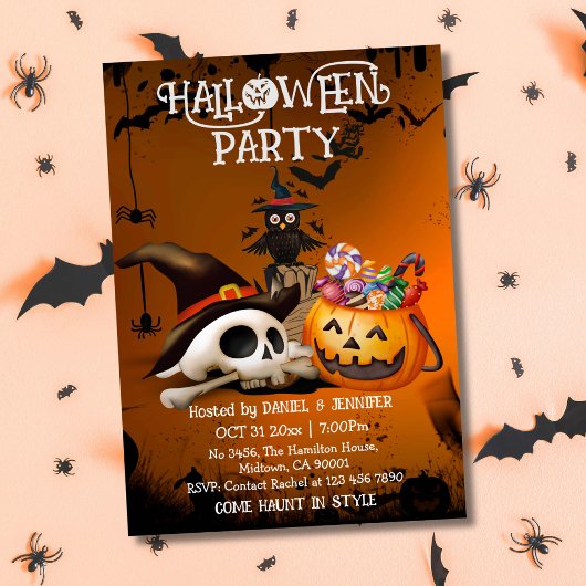 Echter Schädelknochen Jack-o'-Lantern-Süßenkanal H Einladung