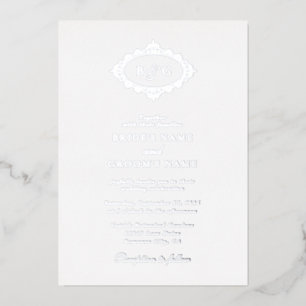 Echter Silberfolien-Kranz Elegantes Monogramm Hoch Folieneinladung