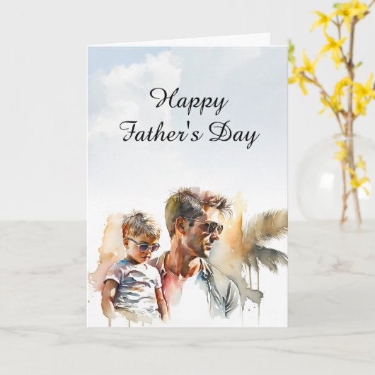 Echter Vater Junger Mann und Sohn Vater's Day Karte (Gelbe Blume)