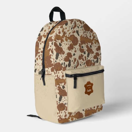 Echtes 100% Latte | Cowhide-Kaffee-Ästhetik Bedruckter Rucksack (Rückseitige Ecke links)