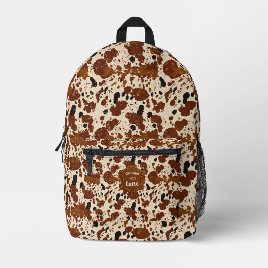Echtes 100% Latte-Kuhfellmuster | Neutral Bedruckter Rucksack (Vorderseite)