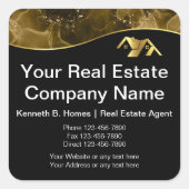 Echtes Anwesen. Konstruktion. Black Gold Quadratischer Aufkleber (Vorderseite)