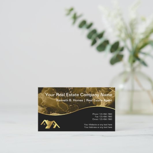 Echtes Anwesen. Konstruktion. Black Gold Visitenkarte (Stehend Vorderseite)