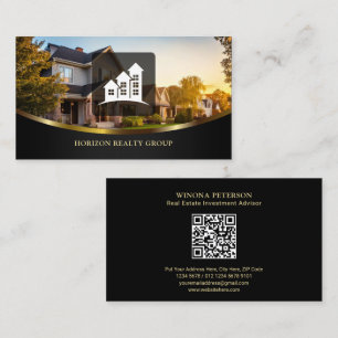 Echtes Anwesen mit House Foto, Gold Akzent, QR Cod Visitenkarte