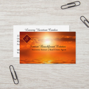 Echtes Anwesen Monogram Orange Sunset to Sea Visitenkarte