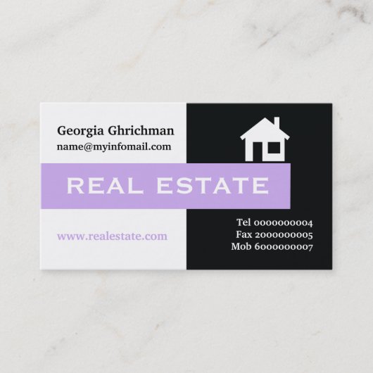 Echtes Anwesen, schwarz, weiß, lila, auffallend Visitenkarte (Vorderseite)